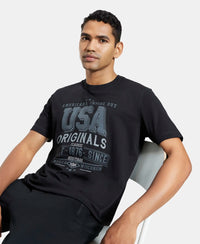 Super Combed Cotton Rich Graphic Printed Round Neck Half Sleeve T-Shirt - Black print-5