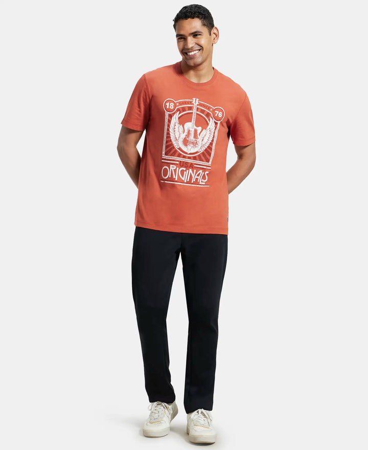 Super Combed Cotton Rich Graphic Printed Round Neck Half Sleeve T-Shirt - Cinnabar-4