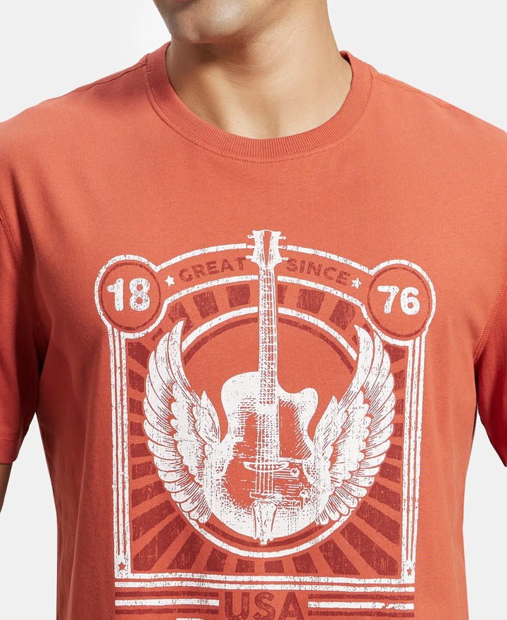 Super Combed Cotton Rich Graphic Printed Round Neck Half Sleeve T-Shirt - Cinnabar-6