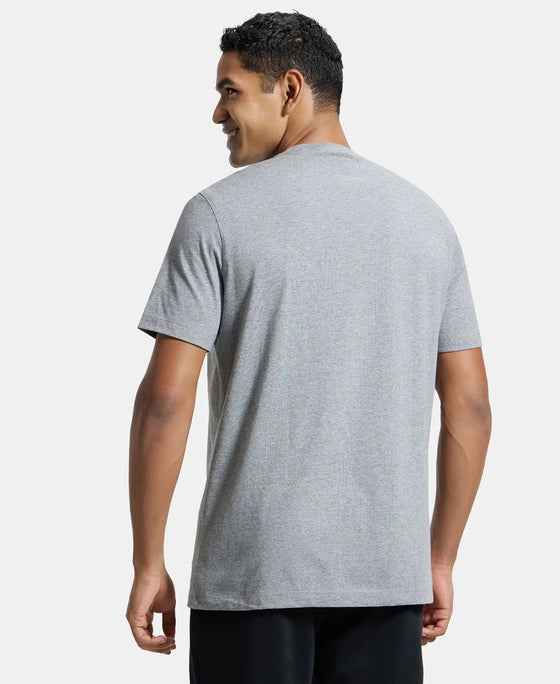 Super Combed Cotton Rich Graphic Printed Round Neck Half Sleeve T-Shirt - Mid Grey Melange-3