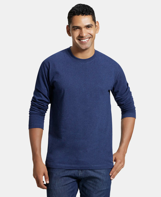 Super Combed Cotton Rich Graphic Printed Round Neck Full Sleeve T-Shirt - Ink Blue Melange-1