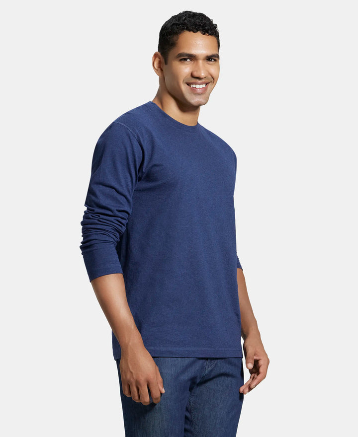 Super Combed Cotton Rich Graphic Printed Round Neck Full Sleeve T-Shirt - Ink Blue Melange-2