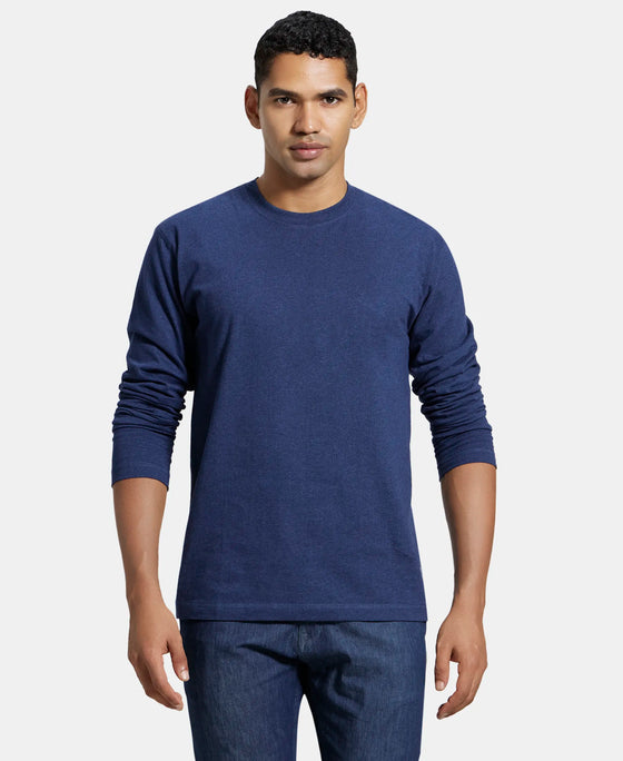 Super Combed Cotton Rich Graphic Printed Round Neck Full Sleeve T-Shirt - Ink Blue Melange-6