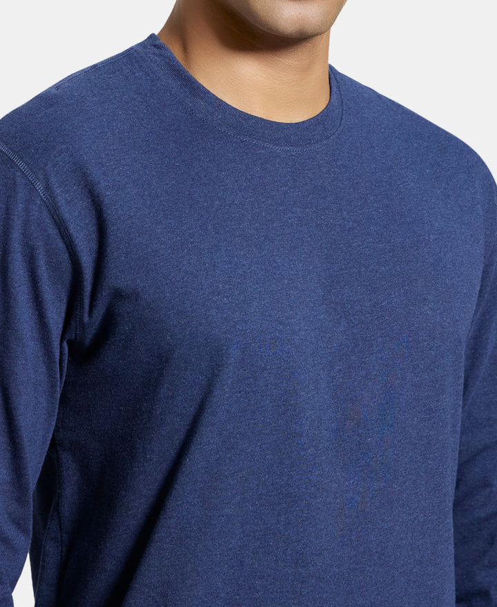 Super Combed Cotton Rich Graphic Printed Round Neck Full Sleeve T-Shirt - Ink Blue Melange-7