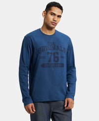 Super Combed Cotton Rich Graphic Printed Round Neck Full Sleeve T-Shirt - Insignia Blue-2