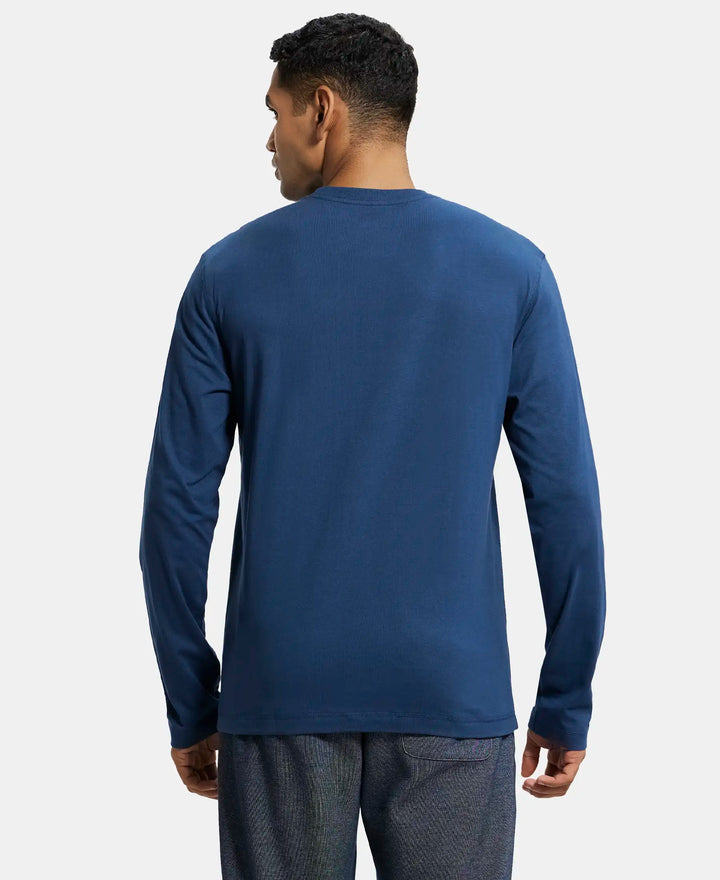 Super Combed Cotton Rich Graphic Printed Round Neck Full Sleeve T-Shirt - Insignia Blue-3