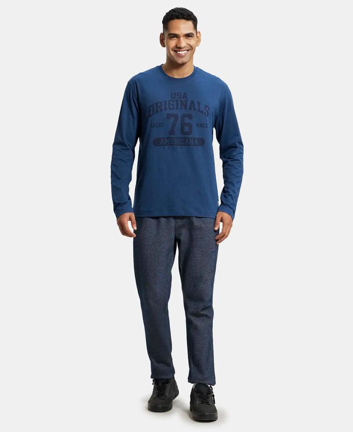 Super Combed Cotton Rich Graphic Printed Round Neck Full Sleeve T-Shirt - Insignia Blue-4