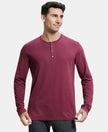 Super Combed Cotton Rich Solid Full Sleeve Henley T-Shirt - Burgundy-1