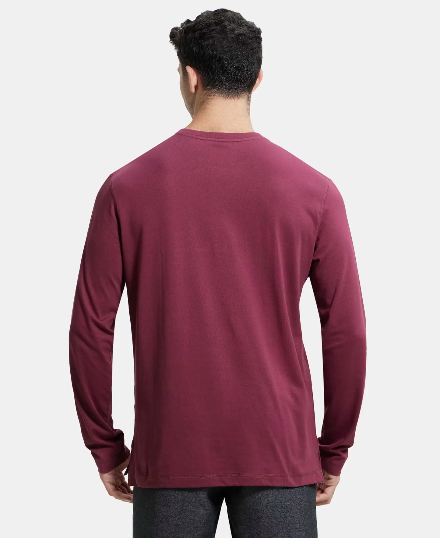 Super Combed Cotton Rich Solid Full Sleeve Henley T-Shirt - Burgundy-3