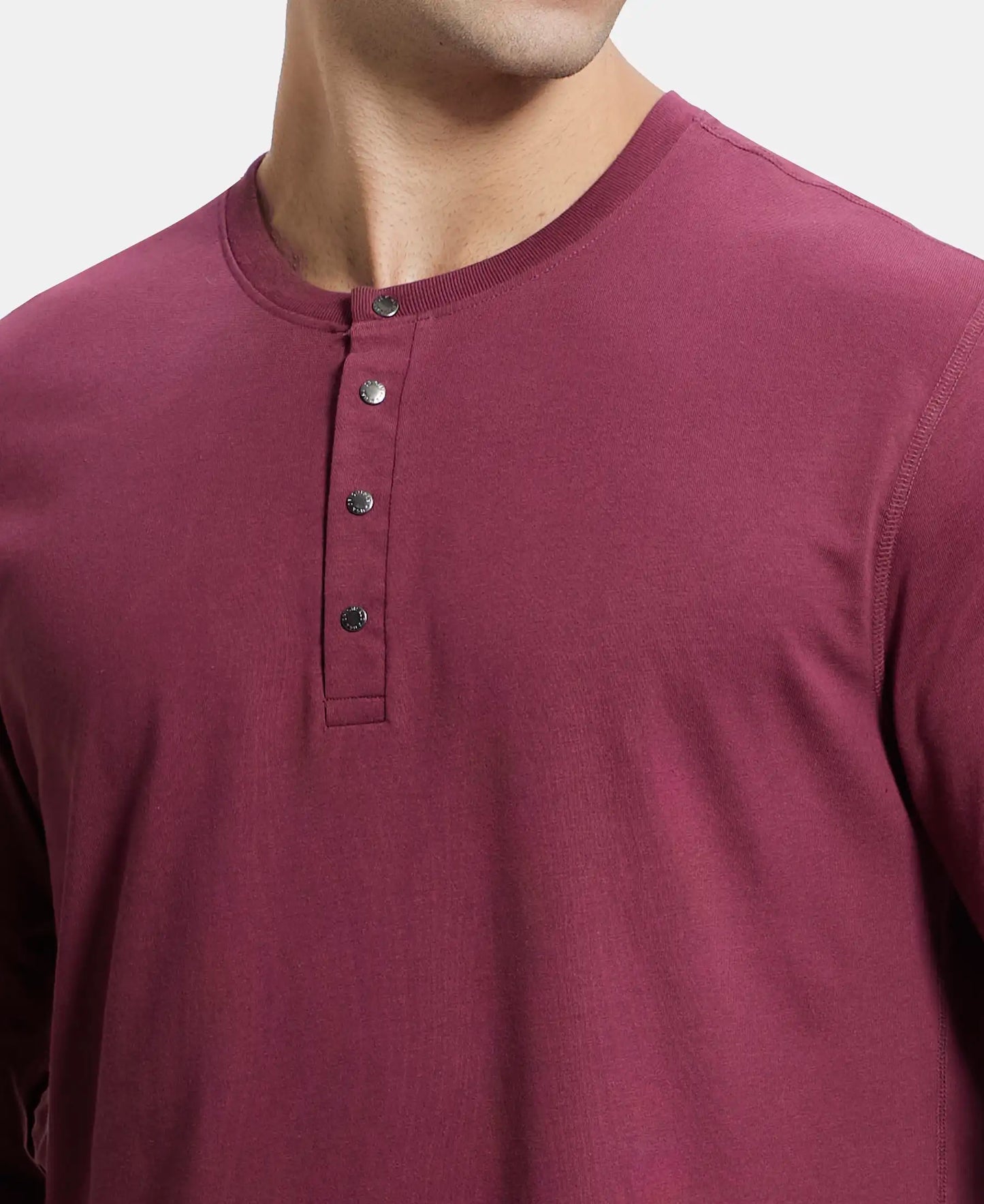 Super Combed Cotton Rich Solid Full Sleeve Henley T-Shirt - Burgundy-6