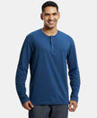 Super Combed Cotton Rich Solid Full Sleeve Henley T-Shirt - Insignia Blue-1