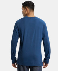 Super Combed Cotton Rich Solid Full Sleeve Henley T-Shirt - Insignia Blue-3