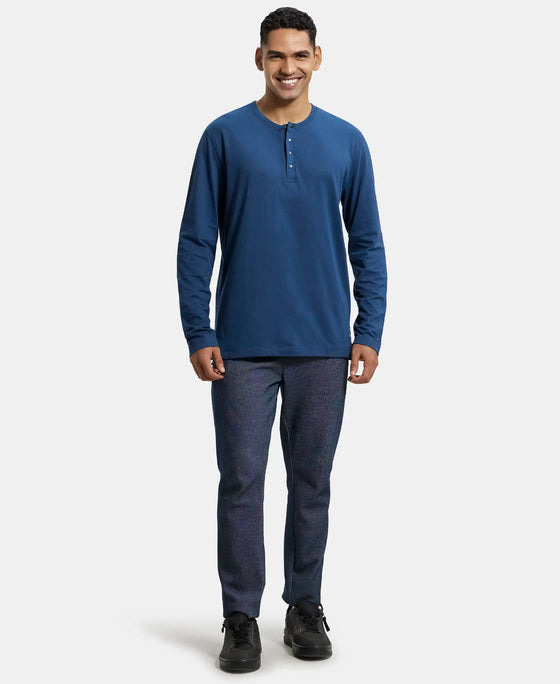 Super Combed Cotton Rich Solid Full Sleeve Henley T-Shirt - Insignia Blue-4