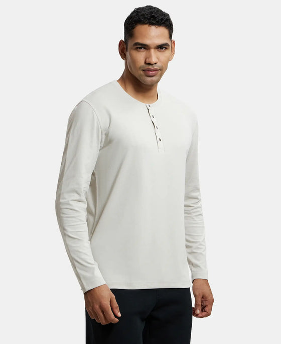 Super Combed Cotton Rich Solid Full Sleeve Henley T-Shirt - Moonstruck-2