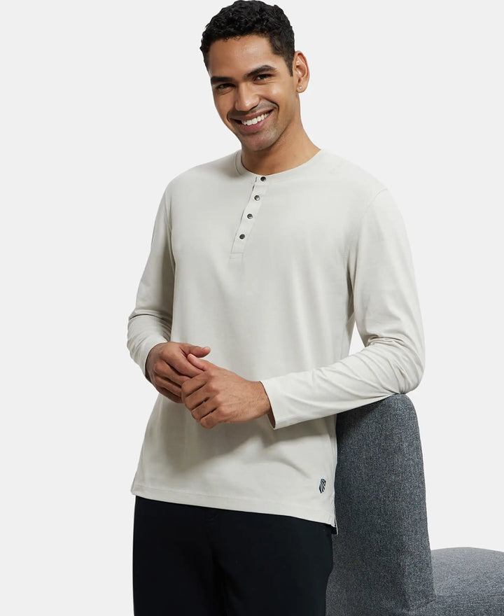 Super Combed Cotton Rich Solid Full Sleeve Henley T-Shirt - Moonstruck-5