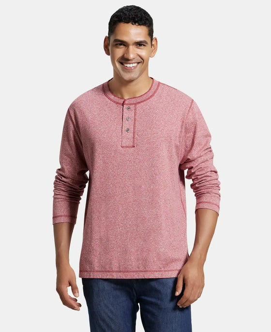 Super Combed Cotton Rich Solid Full Sleeve Henley T-Shirt - Red Grindle-1