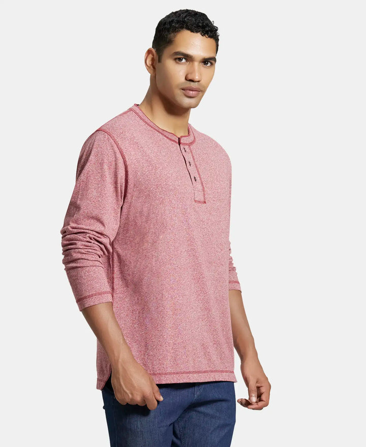 Super Combed Cotton Rich Solid Full Sleeve Henley T-Shirt - Red Grindle-2