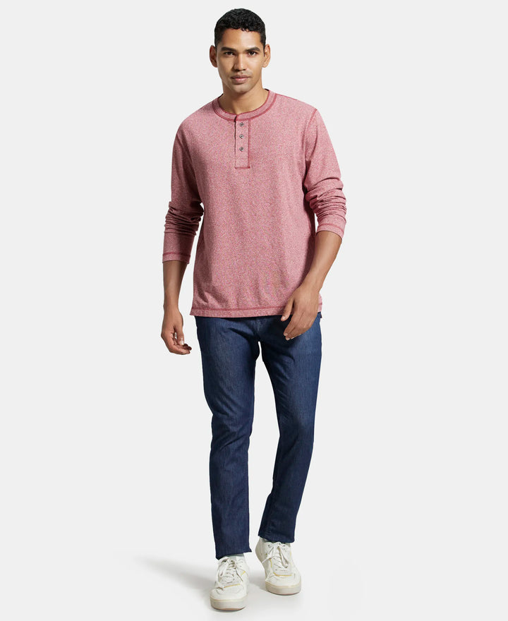 Super Combed Cotton Rich Solid Full Sleeve Henley T-Shirt - Red Grindle-4