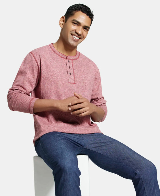 Super Combed Cotton Rich Solid Full Sleeve Henley T-Shirt - Red Grindle-5