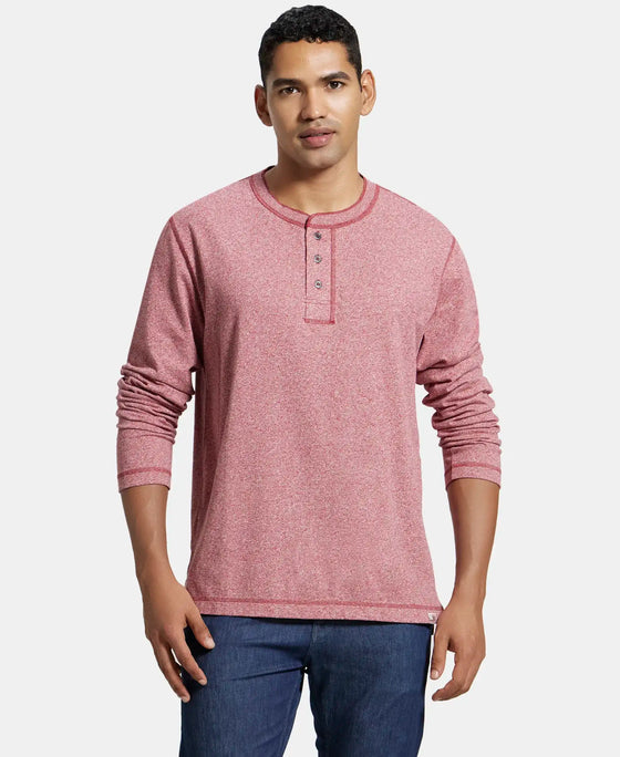 Super Combed Cotton Rich Solid Full Sleeve Henley T-Shirt - Red Grindle-6
