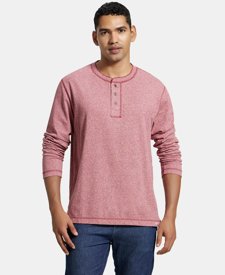 Super Combed Cotton Rich Solid Full Sleeve Henley T-Shirt - Red Grindle-6