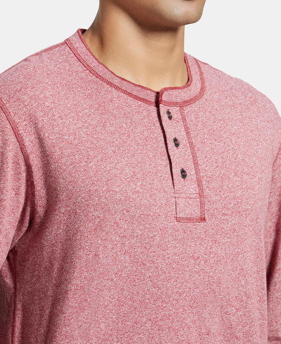 Super Combed Cotton Rich Solid Full Sleeve Henley T-Shirt - Red Grindle-7