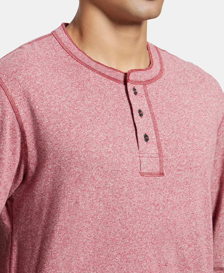 Super Combed Cotton Rich Solid Full Sleeve Henley T-Shirt - Red Grindle-7