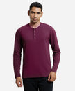 Super Combed Cotton Rich Solid Full Sleeve Henley T-Shirt - Wine Tasting-1