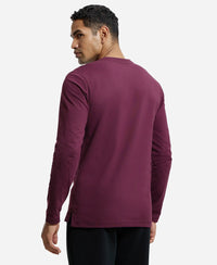 Super Combed Cotton Rich Solid Full Sleeve Henley T-Shirt - Wine Tasting-3