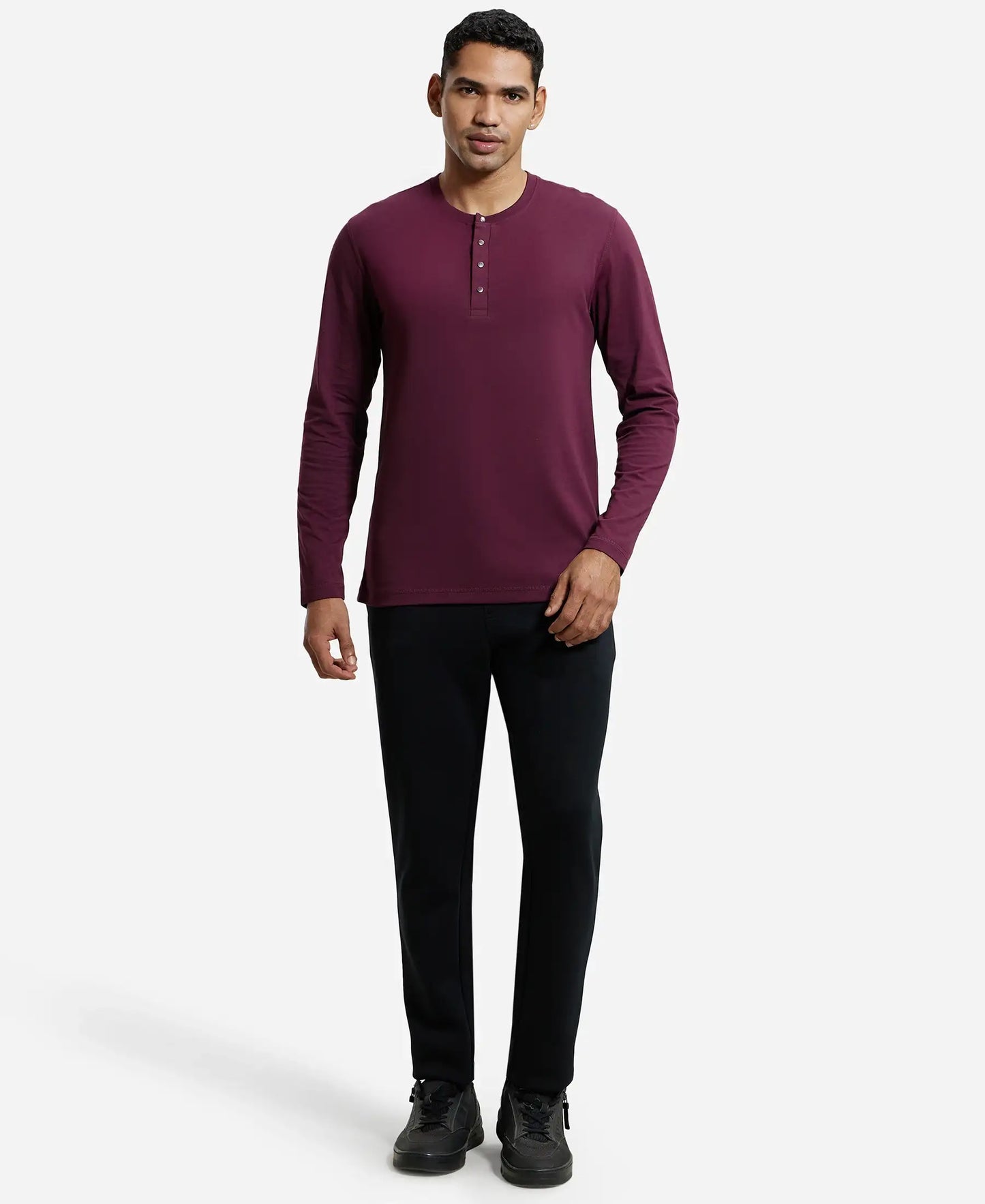 Super Combed Cotton Rich Solid Full Sleeve Henley T-Shirt - Wine Tasting-4