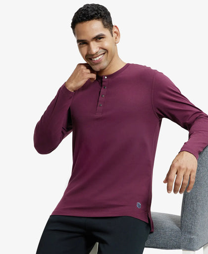 Super Combed Cotton Rich Solid Full Sleeve Henley T-Shirt - Wine Tasting-5