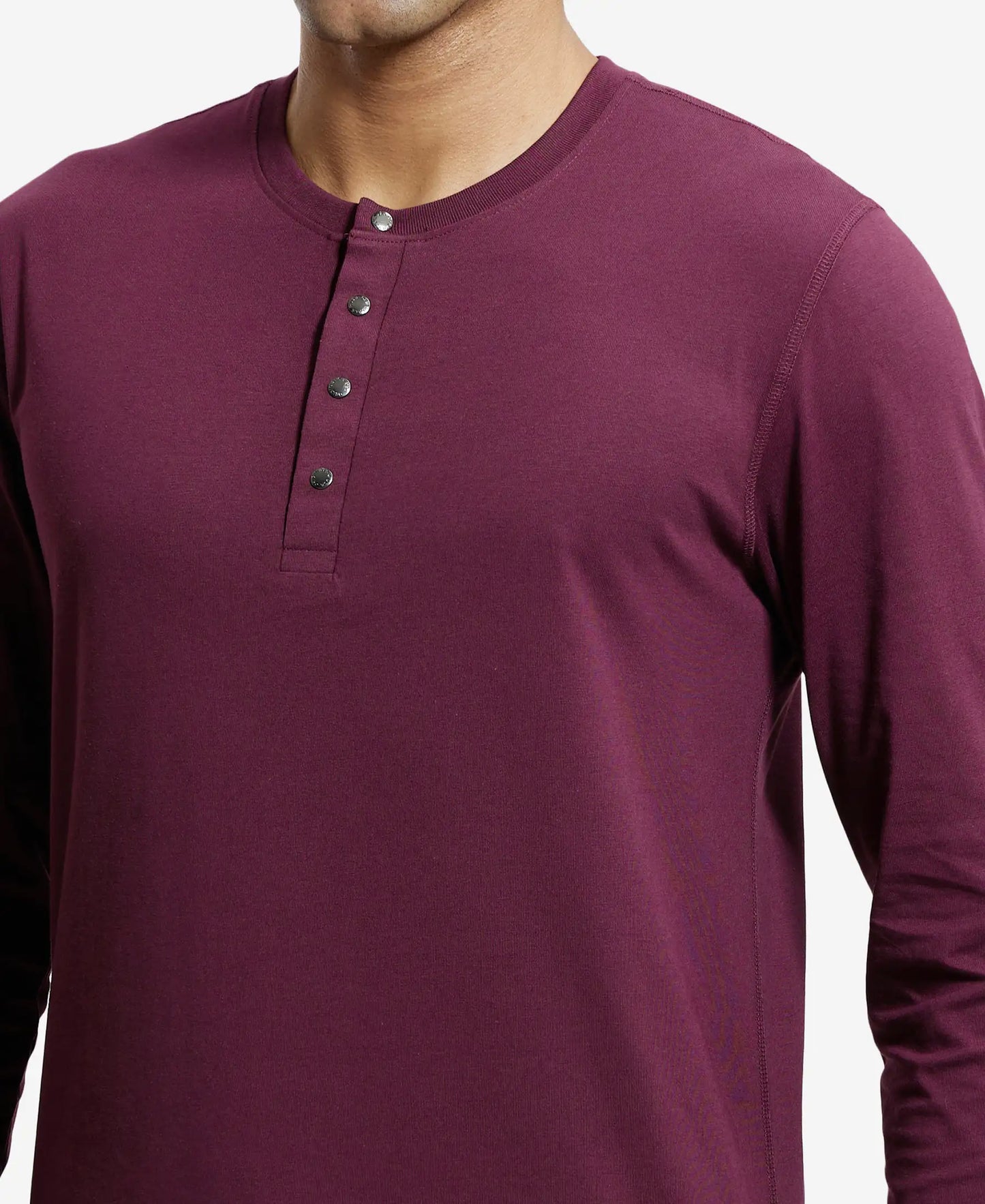 Super Combed Cotton Rich Solid Full Sleeve Henley T-Shirt - Wine Tasting-6