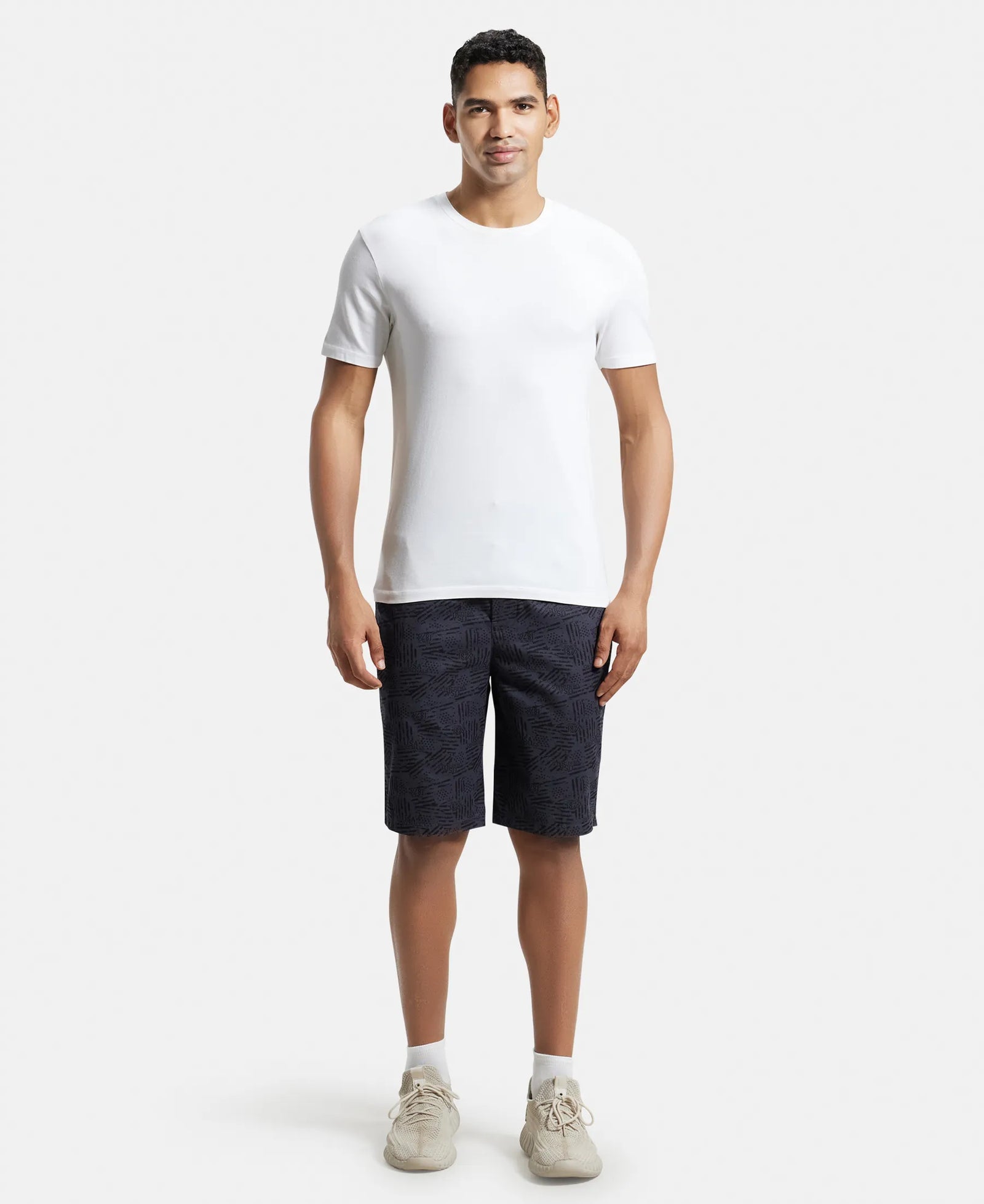 Super Combed Mercerized Cotton Woven Fabric Bermuda with Side Pockets - Graphite Printed-4