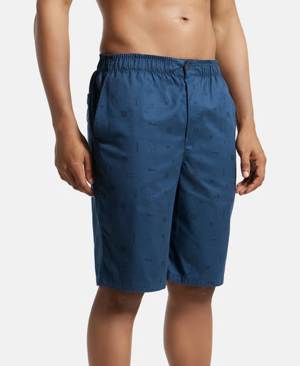 Super Combed Mercerized Cotton Woven Fabric Bermuda with Side Pockets - Insignia Blue Printed-2