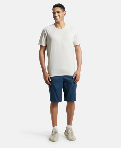 Super Combed Mercerized Cotton Woven Fabric Bermuda with Side Pockets - Insignia Blue Printed-4