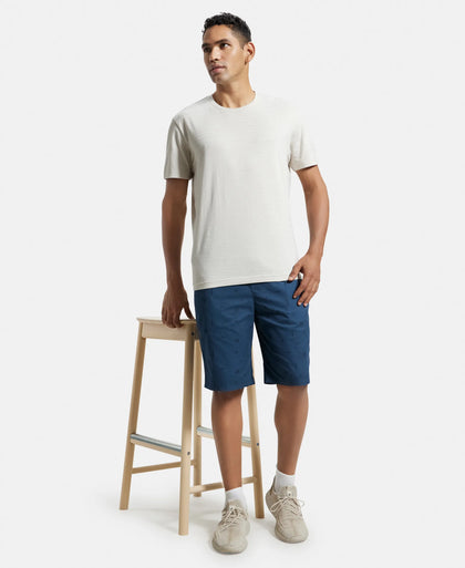 Super Combed Mercerized Cotton Woven Fabric Bermuda with Side Pockets - Insignia Blue Printed-6
