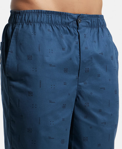 Super Combed Mercerized Cotton Woven Fabric Bermuda with Side Pockets - Insignia Blue Printed-7