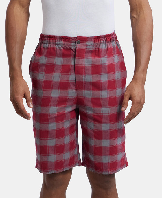 Super Combed Mercerized Cotton Woven Fabric Bermuda with Side Pockets - Red & Charcoal-1