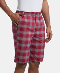 Super Combed Mercerized Cotton Woven Fabric Bermuda with Side Pockets - Red & Charcoal-2