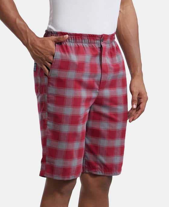 Super Combed Mercerized Cotton Woven Fabric Bermuda with Side Pockets - Red & Charcoal-2