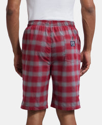 Super Combed Mercerized Cotton Woven Fabric Bermuda with Side Pockets - Red & Charcoal-3