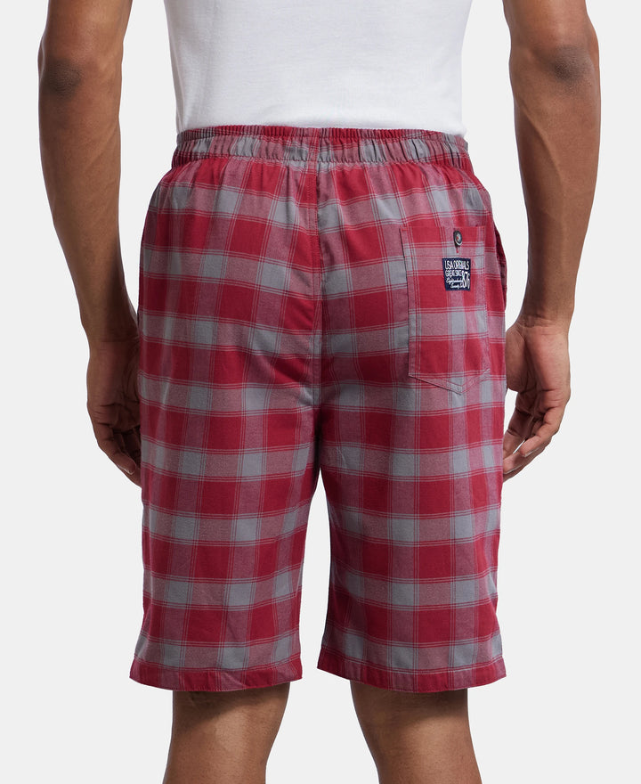Super Combed Mercerized Cotton Woven Fabric Bermuda with Side Pockets - Red & Charcoal-3