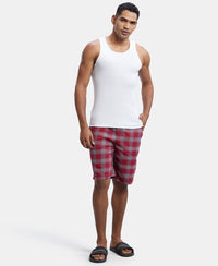 Super Combed Mercerized Cotton Woven Fabric Bermuda with Side Pockets - Red & Charcoal-4