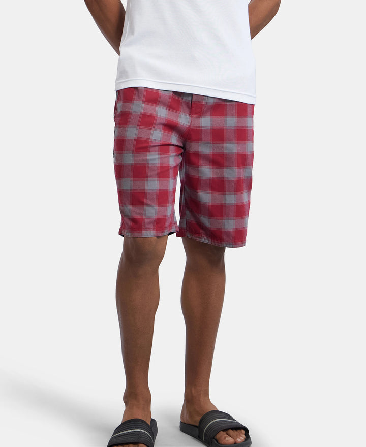 Super Combed Mercerized Cotton Woven Fabric Bermuda with Side Pockets - Red & Charcoal-5