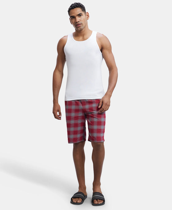 Super Combed Mercerized Cotton Woven Fabric Bermuda with Side Pockets - Red & Charcoal-6