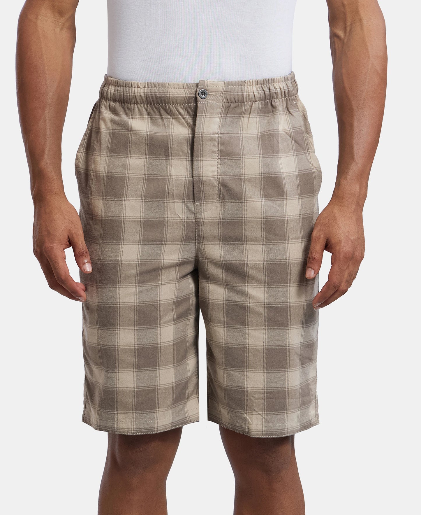 Super Combed Mercerized Cotton Woven Fabric Bermuda with Side Pockets - Khaki & Dark Khaki-1