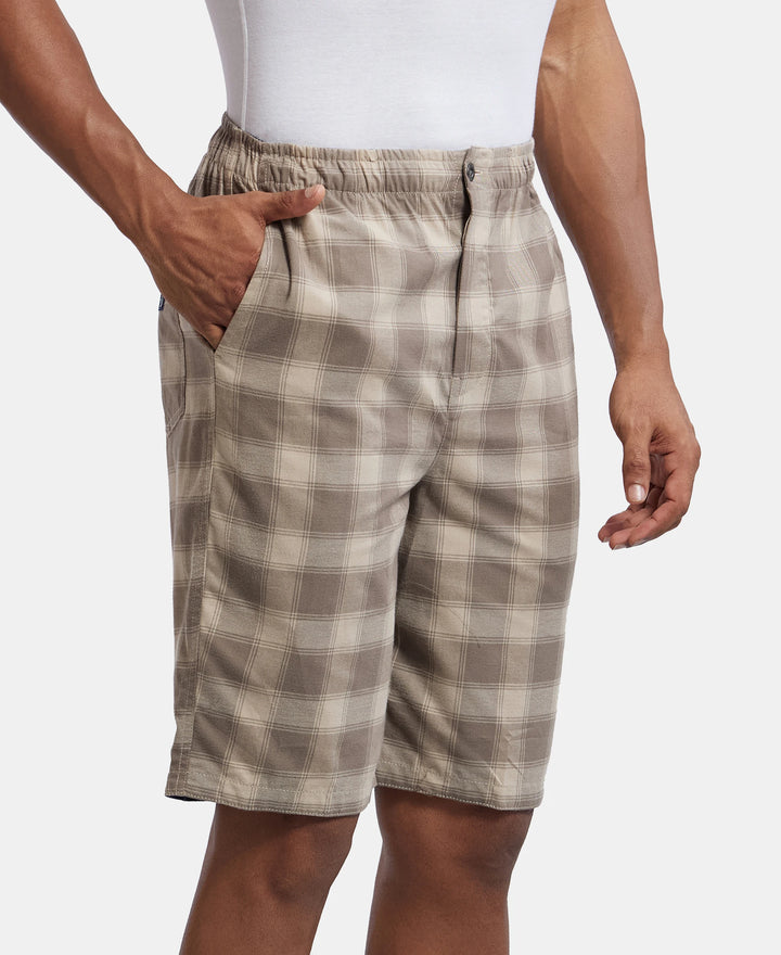 Super Combed Mercerized Cotton Woven Fabric Bermuda with Side Pockets - Khaki & Dark Khaki-2