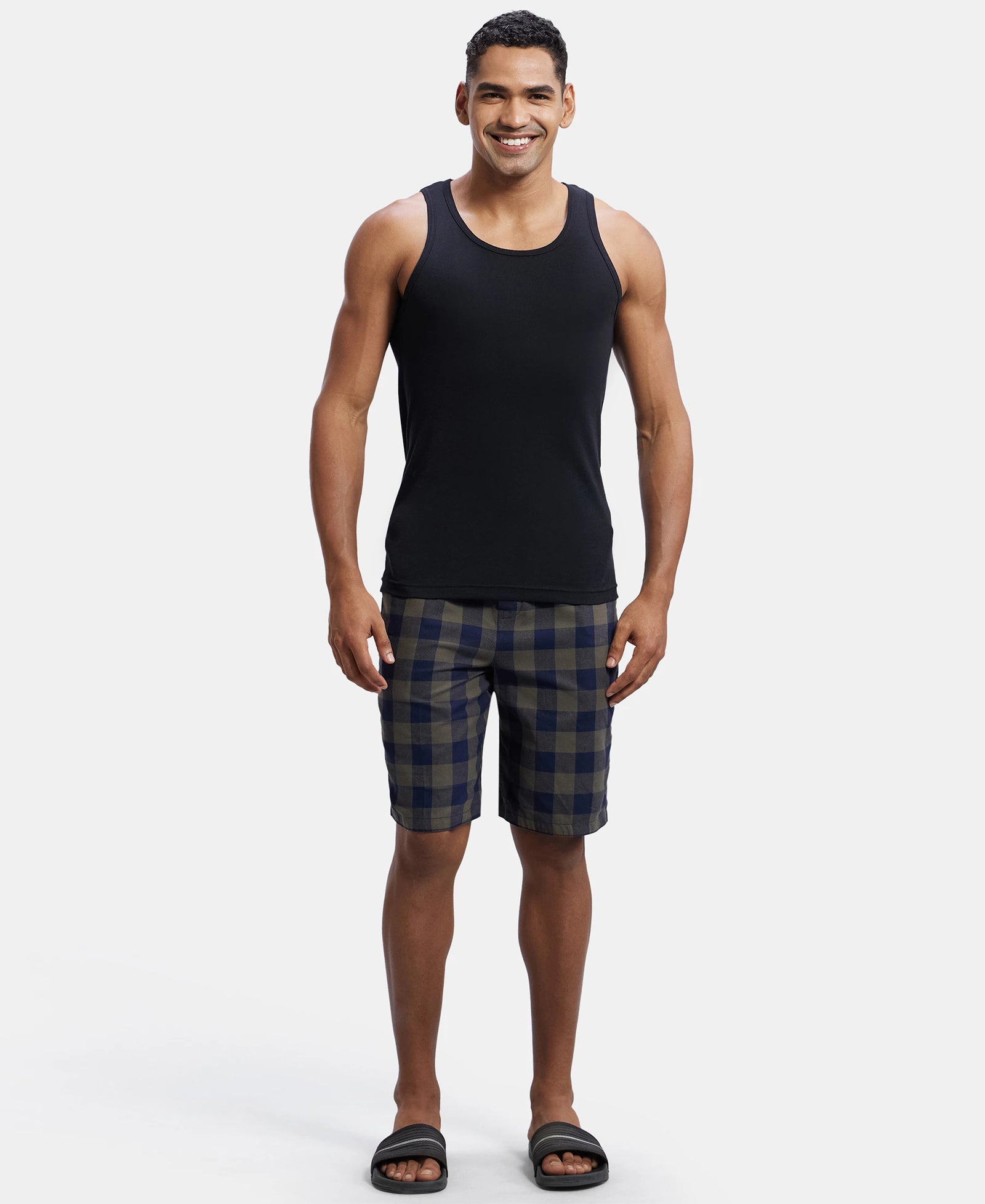 Super Combed Mercerized Cotton Woven Fabric Bermuda with Side Pockets - Navy & Deep Olive-4