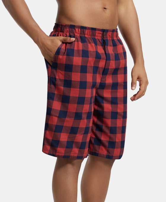 Super Combed Mercerized Cotton Woven Fabric Bermuda with Side Pockets - Navy & Red Orchid-2