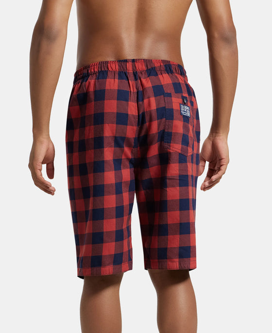Super Combed Mercerized Cotton Woven Fabric Bermuda with Side Pockets - Navy & Red Orchid-3